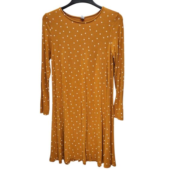 Old Navy Shift Dress Womens Medium Mustard Polka Dots Stretch Long Sleeves - Picture 2 of 8